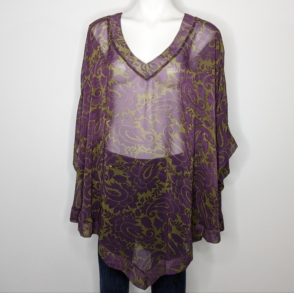 Show Me Your Mumu purple green sheer paisley v neck cover OS